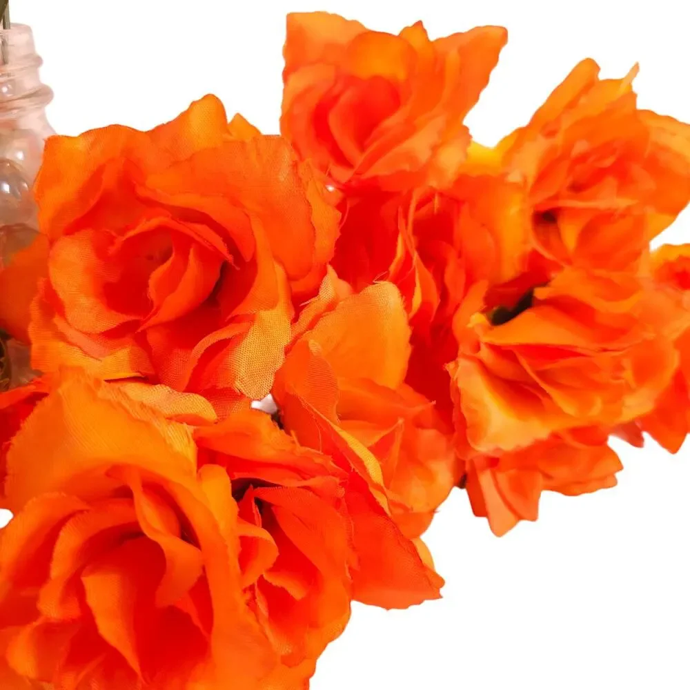 Orange Silk Artificial Rose Flowers Wired Stems Wedding Craft 2.5
